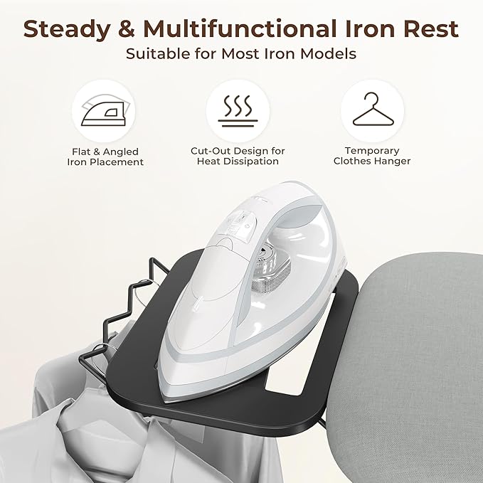 Yaheetech Foldable Ironing Board, Heavy Duty Iron Board with 9 Adjustable Heights, 4 Layer Cover and Safety Iron Rest, 52X14 Compact and Space Save Iron Board for Home Laundry Room Use, Gray