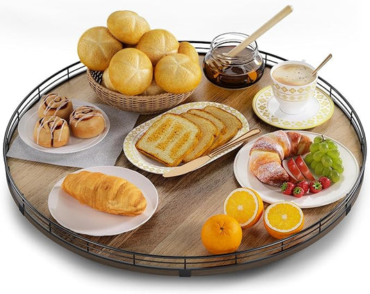 Acacia Wood 21" Lazy Susan Turntable Organizer for Table Top, Farmhouse Extra Large Round Lazy Susan for Serving Kitchen Countertop Cabinet for Charcuterie Centerpiece, Bathroom Vanity Tray Decor