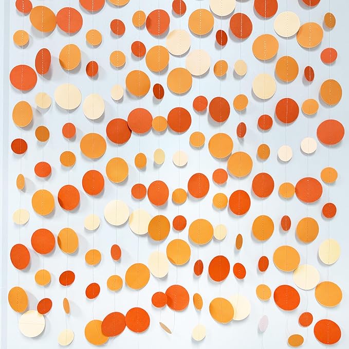 46 Ft Thanksgiving Fall Autumn Circle Dots Garland Gradient Orange Polka Dot Hanging Paper Streamer for Orange Wedding Bridal Shower Birthday Baby Shower Engagement Harvest Party Decorations Supplies