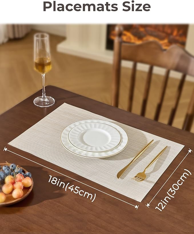 Leetaltree Beige White Placemats Set of 20 - Heat Resistant Non-Slip Place mats for Dining Table, Washable Durable PVC Vinyl Woven Table Mats（Beige White, 20）