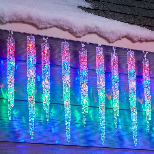 Minetom Icicle Lights Outdoor with Clips, 20ft 100 LED 20 Tubes Twinkling Crystal Icicle String, Connectable Waterproof Hanging Christmas Lights Plug in for Eave Outdoor, Multicolor