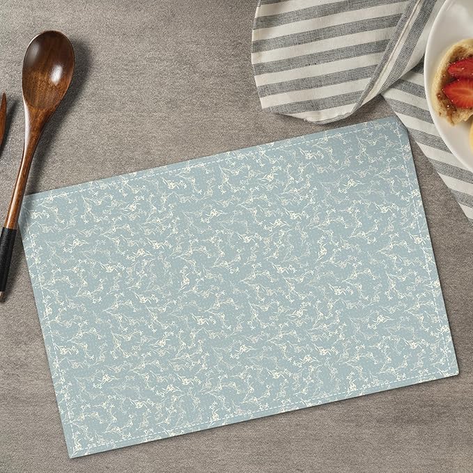 Blue Placemats Set of 4, Flower Table Mat for Home Kitchen, Restaurants, Outdoor Linen Washable Place Mats 12x18 inch Party Event Dining Decoration-13