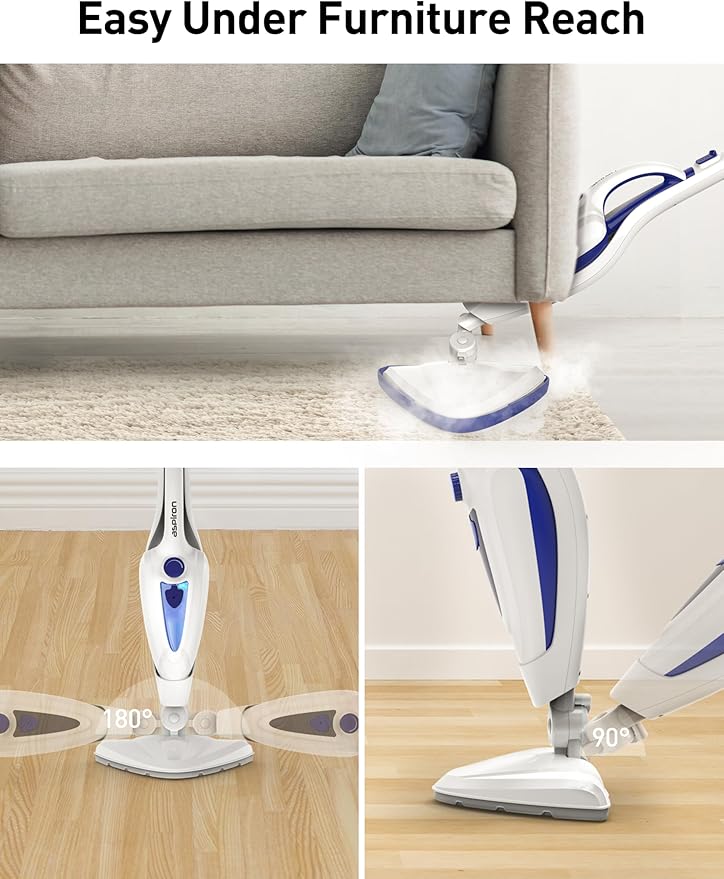 12-in-1 Steam Mop, Fast 15-Sec Heat-Up, 1500W Detachable Handheld Steam Cleaner with 2 Dirt Grip Pads, Removes 99.99% Stubborn Stains for Hardwood Floors, Clothes, Windows, Tiles, Furniture, Blue