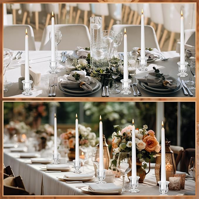 36 Pcs Glass Taper Candle Holders Bulk 2. 5 Inch Clear Candlestick Holder with Long Tapered Candles Candle Sticks Set for Table Centerpiece Wedding Christmas Party Decoration
