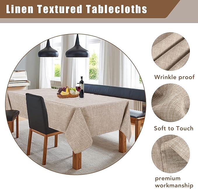Fitable Faux Linen Tablecloth Rectangle Wrinkle Resistant Fabric Neutral Table Cloth, Indoor Outdoor Table Cover for Kitchen Dining, Birthday Party, Farmhouse (Nature, 54 x 78 Inch)