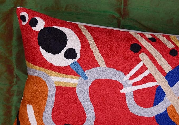 Lumbar Kandinsky Red Modern Throw Pillow Cover in Flow | Red Abstract Pillowcase | Modern Couch Pillow Contemporary | Outdoor Pillow | Mid Century Chair Cushions | Hand Embroidered Wool Size 14x20