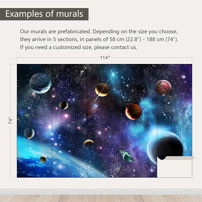 AFZEVEB-Space Galaxy Wallpaper Cosmic Planet Wall murals for Kids Room 114"x74" (Not Peel and Stick)
