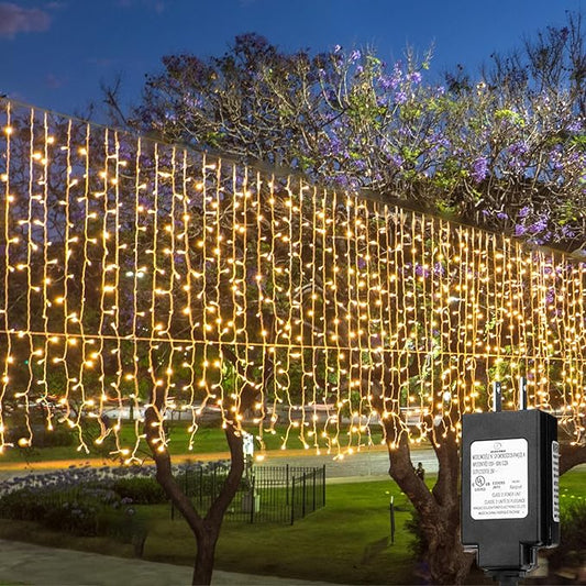 Solhice LED Curtain Lights Outside 40ft x 3ft for Backyard, 600 LED Plug in Hanging Fence String Lights Outdoor Waterproof for Backdrop Backyard Patio Deck Décor, Warm White (Not Connectable)