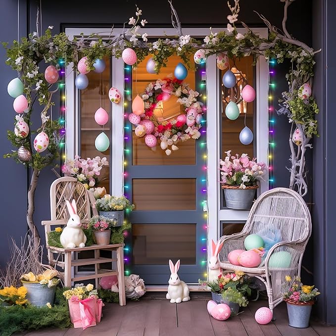 JMEXSUSS 2 Pack Easter Lights Battery Operated Outdoor Indoor, Total 66ft 200 LED Multicolor Easter String Lights for House Porch Yard Garden Tree Decorations