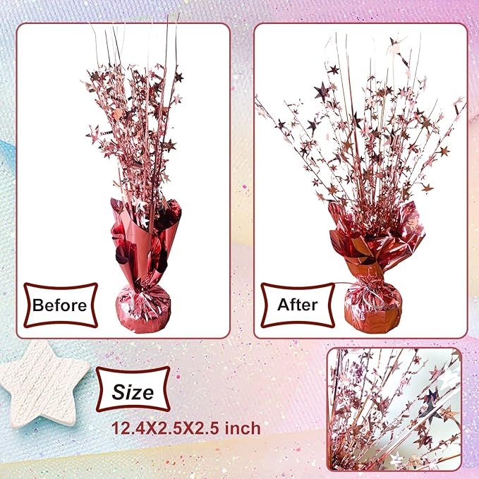 6 Pack Metallic Foil Spray Centerpiece Star Table Decoration Burst Table Centerpieces for Birthday Wedding Anniversary Graduation Holiday Party Supplies Decor, Rose Gold