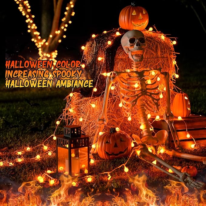 JMEXSUSS Orange String Lights Indoor, Connectable 100 LED Globe String Lights Plug in with Remote, 33ft 8 Modes Orange Halloween Lights Outdoor for Bedroom Thanksgiving Party Halloween Decor