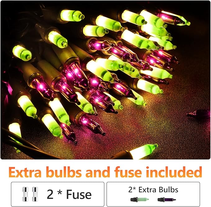 Brizled Waterproof Purple & Green Halloween Lights, 100 Count Incandescent Mini String Lights, UL Listed for Indoor Outdoor Use