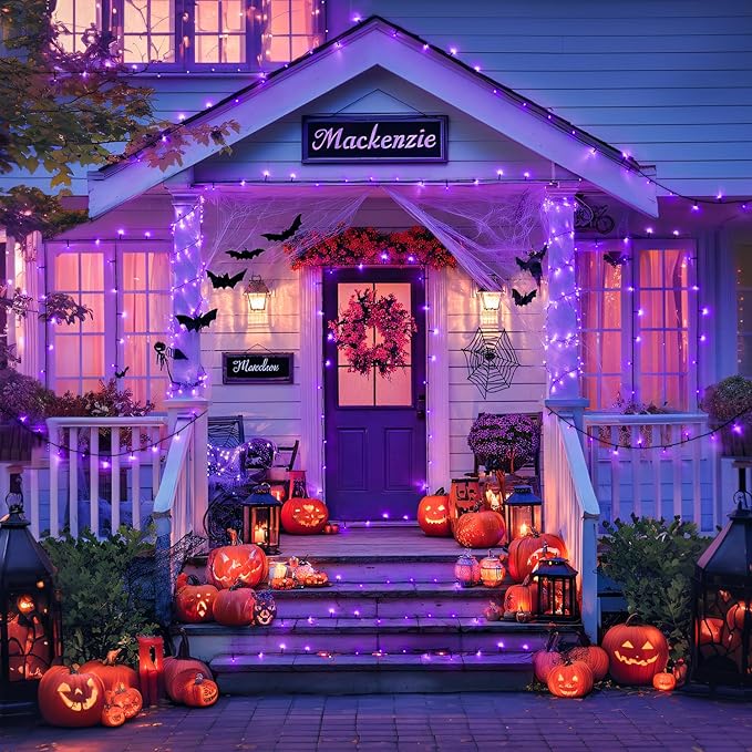 JMEXSUSS Purple Solar Lights Outdoor Waterproof, 2 Pack 100 LED Solar Halloween Lights, Purple Christmas Light for Halloween Decor Outside Tree Yard Garden