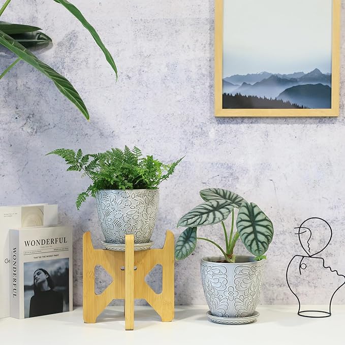 6 Inch Ceramic Planter Pots with Drainage Hole and Saucers for Indoor Plants, Garden Pots for Succulent, Orchid, and Flower - Set of 2