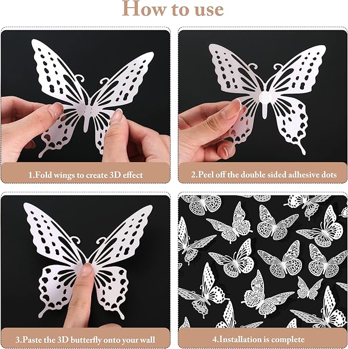 SAOROPEB 3D Butterfly Wall Decor - 48 Pcs, 4 Styles, 3 Sizes - Removable Stickers for Birthdays & Parties