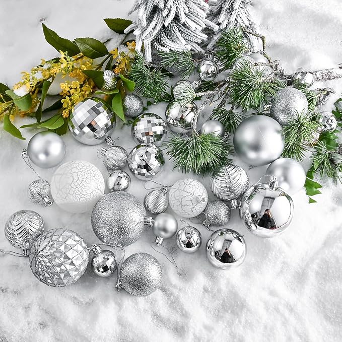 LANGXUN 36pcs Silver Christmas Tree Decorations Balls, Bolas De Navidad, 2025 Christmas Decor, Indoor Outdoor Shatterproof Christmas Ornaments, Xmars Party Wedding Suppiles