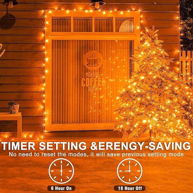 400 LED Orange String Lights, 132 FT Halloween Lights Clear Wire 8 Modes Orange Christmas Lights Outdoor, Plug in Waterproof Fairy String Lights for Tree Christmas Halloween Thanksgiving Decorations