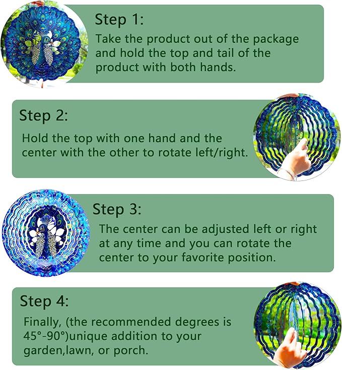 Peacock Gifts for Women, Peacock Wind Spinner Garden Decor, 12 inch 3D Hanging Wind Spinners Outdoor