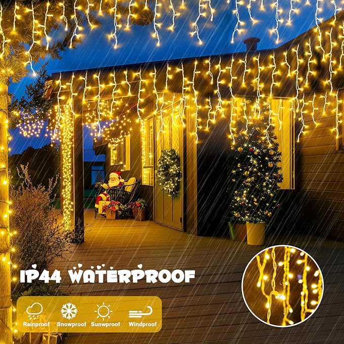 JMEXSUSS 38.8FT Icicle Lights for Outside, 400 LED Icicle Christmas Light Outdoor Indoor Plug in, Warm White String Lights for Christmas House Patio Party Fireplace Holiday Decorations