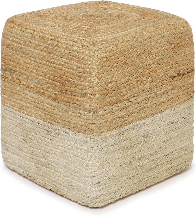 REDEARTH · Cube Pouf Ottoman - Braided Pouffe Accent Sitting Square Footrest for Living Room, Bedroom, Nursery, kidsroom, Patio, Gym; 100% Jute (14.5"x14.5"x16"; Natural Ivory)