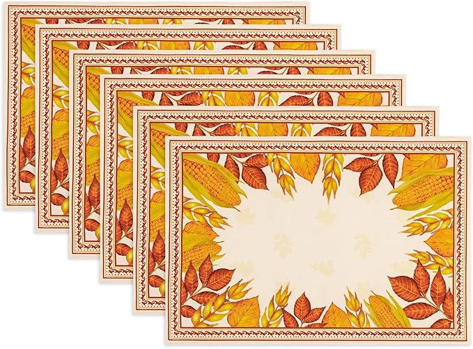 YiHomer Fall Thanksgiving Tabletop Collection for Kitchen Dining Decoration Parties Harvest, Harvest Party, Reversible Placemat Set, 13 x 19