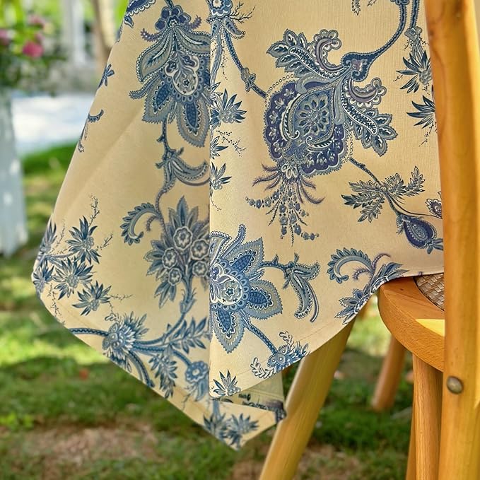 Table Cloth for Rectangle Tables 60'' x 120'', Washable Waterproof Tablecloth, Print Floral Table Cover for Outdoor, Dining, Picnic, Farmhouse, Wedding - Blue Flower