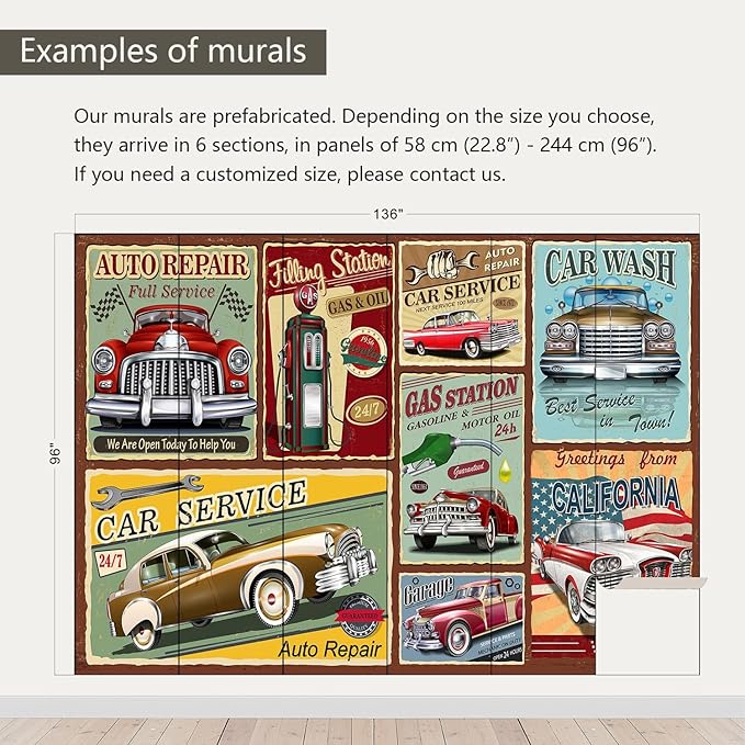 AFZEVEB-Car Poster Wallpaper Vintage Wall murals for Bedroom 136"x96" (Not Peel and Stick)