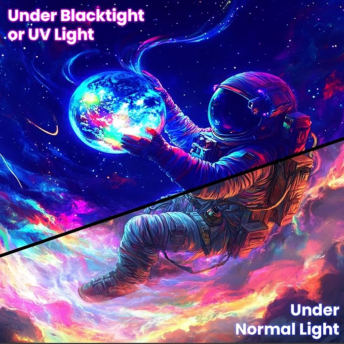 BVBOX Astronaut Space Blacklight Tapestry 79"x59", UV Reactive Floating Astronaut Iridescent Cloud Universe Galaxy Planet Glow in Dark Tapestries, Black Light Neon Upright Poster Wall Hanging Backdrop Decor for Bedroom Living Room