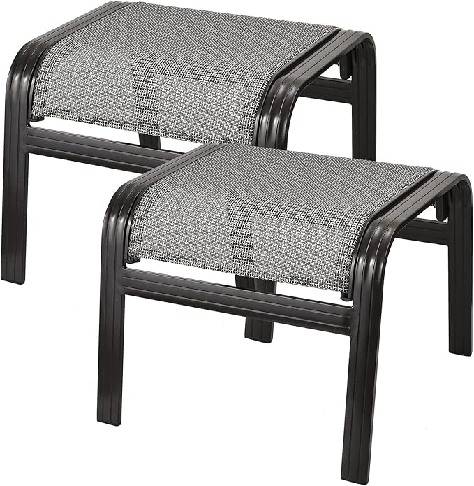 Patio Ottomans Outdoor Foot Rest Aluminum Patio Footstool Samll Seat Wicker Furniture Patio Ottoman 2 Pieces Grey