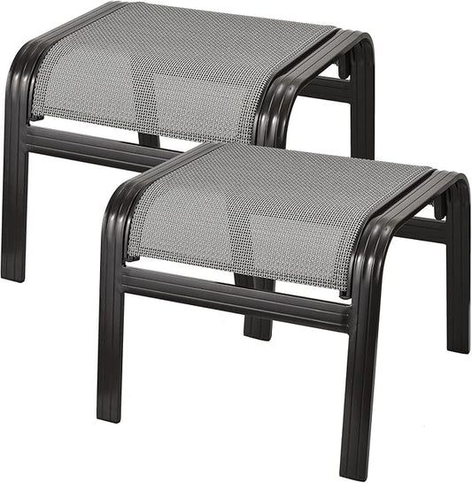 Patio Ottomans Outdoor Foot Rest Aluminum Patio Footstool Samll Seat Wicker Furniture Patio Ottoman 2 Pieces Grey