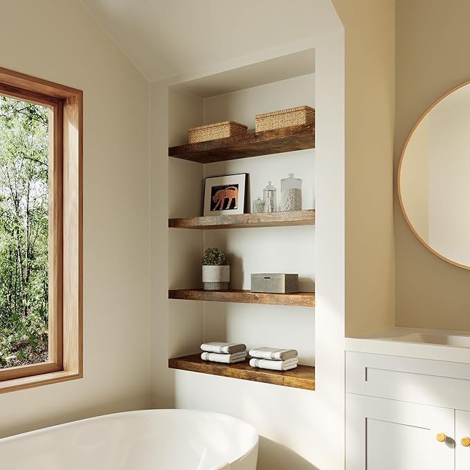 Large Floating Shelves for Wall Set of 2 Wooden Wall Shelves 30 in x 12.75 in x 2 in Room Decor Long Shelf with Invisible Wall Mount Bracket for Bedroom Kitchen Living Room Rustic Brown