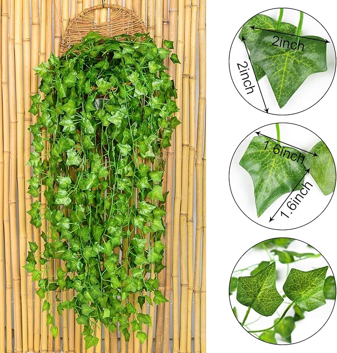 DearHouse 84 Feet 12 Strands Artificial Ivy Leaf Plants Vine Hanging Garland Fake Foliage Flowers Home Kitchen Garden Office Wedding Wall Decor, Green