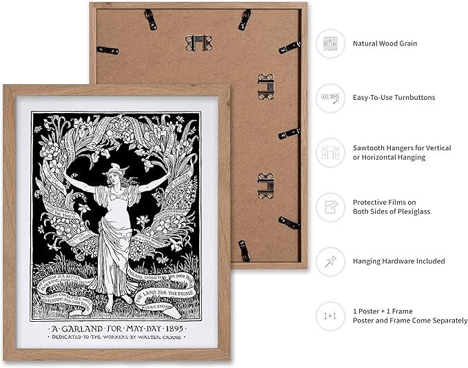 Poster Master Vintage Walter Crane Poster - Retro A Garland for May Day Print - Socialist Art - Gift for Him, Her, Men, Women - Wall Decor for Home, Office, Living Room, 11x14 Beige Framed