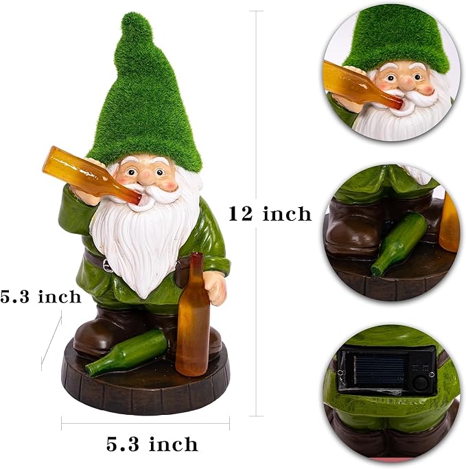 Topadorn Solar Gnome Garden Decor, Garden Gnome Sculptures with Solar LED Lights, 12'' Resin Outdoor Figurine for Yard Patio Decor Lawn Ornaments Porch Gifts