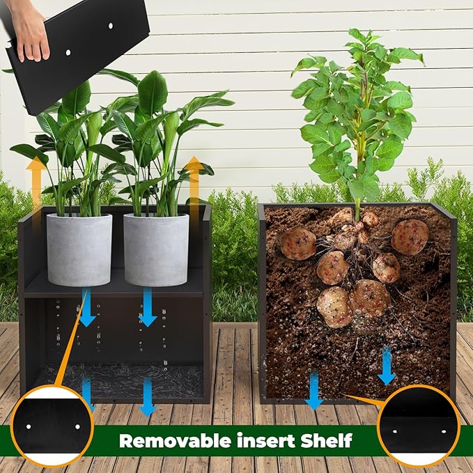 Black Steel Metallic Heavy Planter for Outdoor Plants 24"x12"x24" Outdoor Metal Planter Spliced Flower Pot with Partitions for Outside,Indoor,Garden (Black, 24 * 12 * 24)