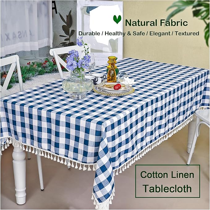 Buffalo Plaid Tablecloth, Gingham Table Cloth for Thanksgiving Christmas Kitchen Restaurant Holiday Indoor Outdoor Picnic（Rectangle/Oblong, 55x102, Navy Blue