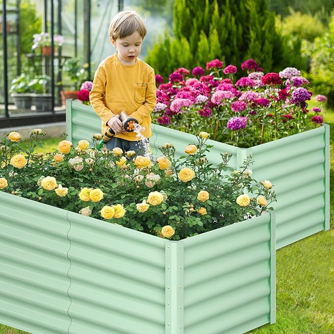 Large Outdoor Planter Boxes Kit Set of 2, 6x3x2ft Galvanized Raised Bed Planter with Open-Ended Base Design, Elevated for Outdoor Plants, Durable Raised Bed for Gardening,Green