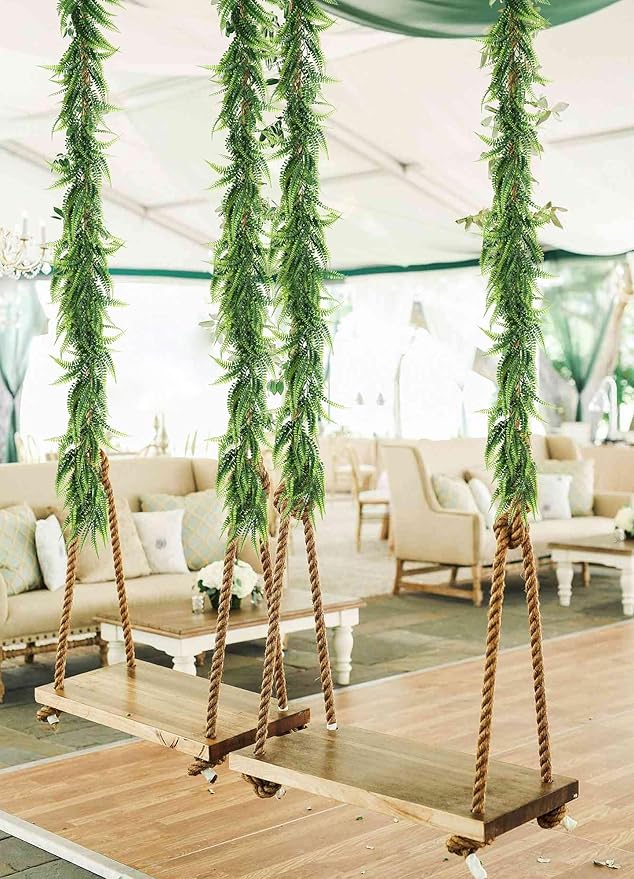 RECUTMS 4pcs Ferns Garland 6 FT Ivy Vines Fake Plant Artificial Hanging Plant Faux Boston Ferns Greenery Leaves Fake Vines for Outdoor Indoor Home Garden Decoration Party Table Wall Decoration(Green)