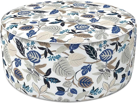 LVTXIII Indoor/Outdoor Inflatable Ottoman, D31 x H14 Inch Large Round Ottoman, All Weather Foot Rest Stool, Portable Footrest for Patio, Garden, Camping and Home - Breeze Leaves Beige