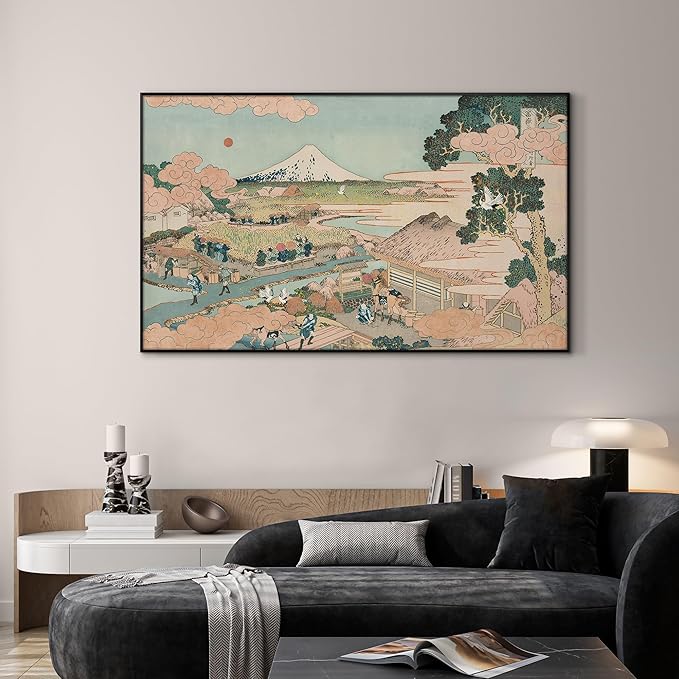 SIGNWIN 30"x60" Extra Large Framed Wall Art Japanese Ukiyo-e Landscape, Timeless Mt. Fuji Scene for Zen-Inspired or Asian-Style Interiors for Home Living Room Bedroom Decor (Frame Assembly Required)