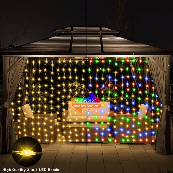 echosari 600 LED Curtain Lights Plug in, 20Ft x 10Ft Connectable Dual Color Changing Fairy Lights Curtain Outdoor Waterproof for Bedroom Backdrop Wedding (Warm White & Multicolor)