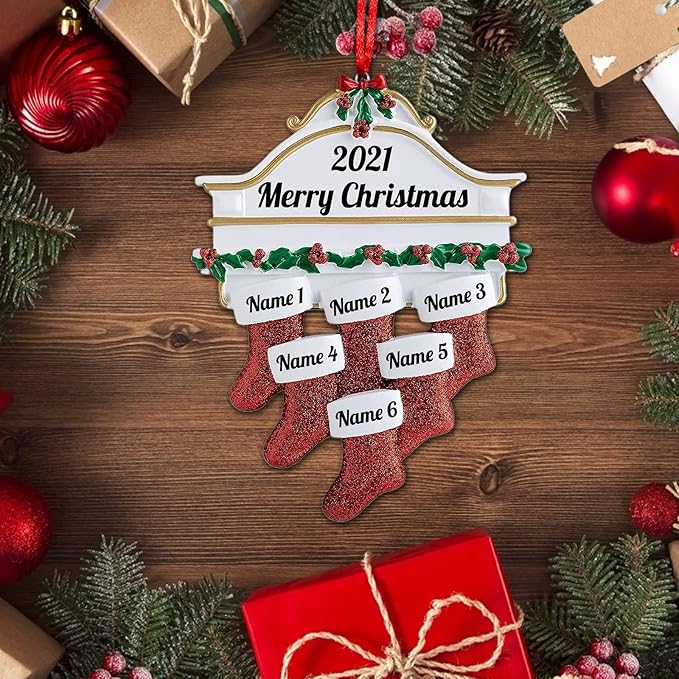 Amlion Personalized Ceramic Christmas Stocking Ornaments, Family of 2-8, Custom Names, Traditional Style, Christmas Occasion