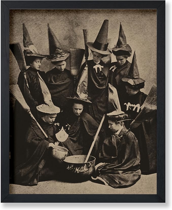 Poster Master Vintage Photograph Poster - Retro Halloween Print - Gift for Artist, Friend - Witches Cooking, Pointy Hats, Broomsticks, Black Magic - Wall Decor for Bedroom, 24x32 Unframed Wall Art
