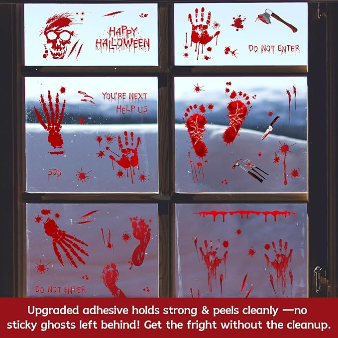 New Halloween Decorations 165 PCS, 8 Sheets Bloody Handprint Footprint Halloween Wall Decal Floor Window Stickers,10 Sheets Wound Tattoo Stickers