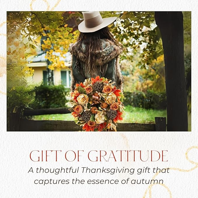 22" Fall Harvest Mixed Wreath - Premium Handcraft Fall Wreaths for Front Door | Perfect for Autumn & Thanksgiving Decor