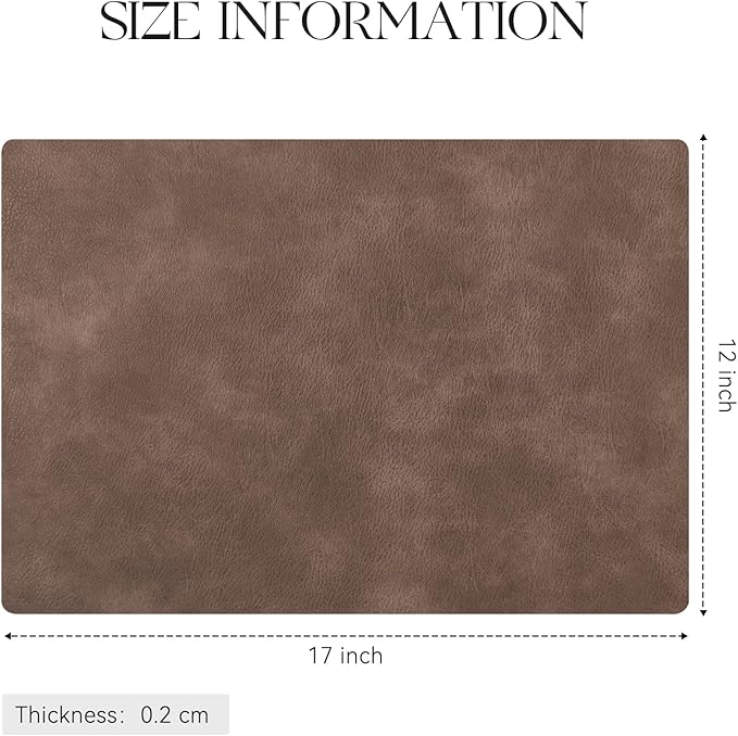 MOSAYT Vinyl Placemats Set of 8-12 X 17 Inch - Faux Leather 100% Waterproof Oil-Proof Wipeable PU Place Mats, Heat Resistant Reversible Table Mats for Kitchen, Dining, Outdoor (Brown)