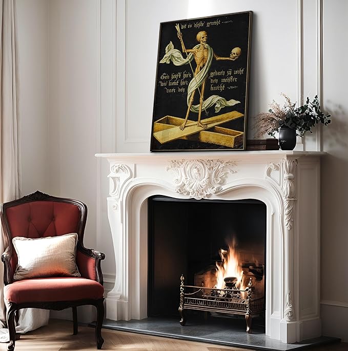 Poster Master Vintage Medieval Poster - Retro Gothic Print - Gift for Artist, Friend - Allegory of Life and Death, Skeleton, Dark, Skull - Wall Decor for Home, Living Room, 24x32 Unframed Wall Art