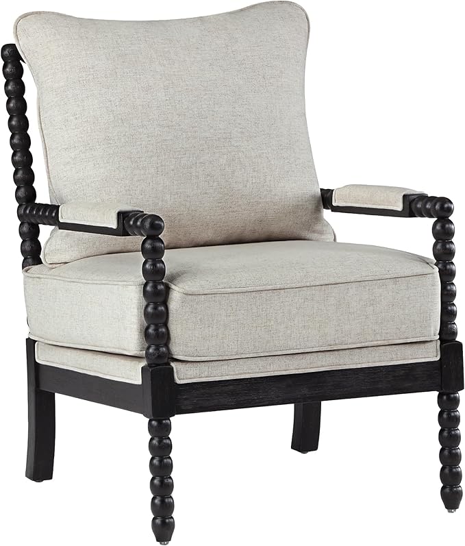 DUHOME Linen Fabric Spindle Accent Chairs Set of 2,Bobbin Chair with High Resilience Spring Cushion and Armrest Pads, Leisure Armchair for Living Room Bedroom Farmhouse Home Office Belcony