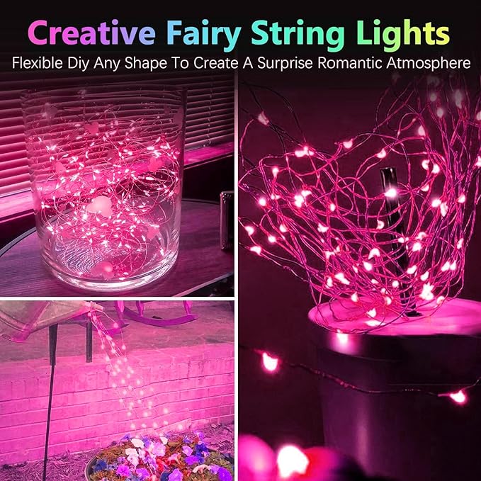 4 Pack 20FT 60LED Fairy Lights Battery Operated, Mother's Day String Light with Timer Waterproof, Battery Twinkle Lights for Girl's Bedroom Wedding Anniversary Decorations (Pink)