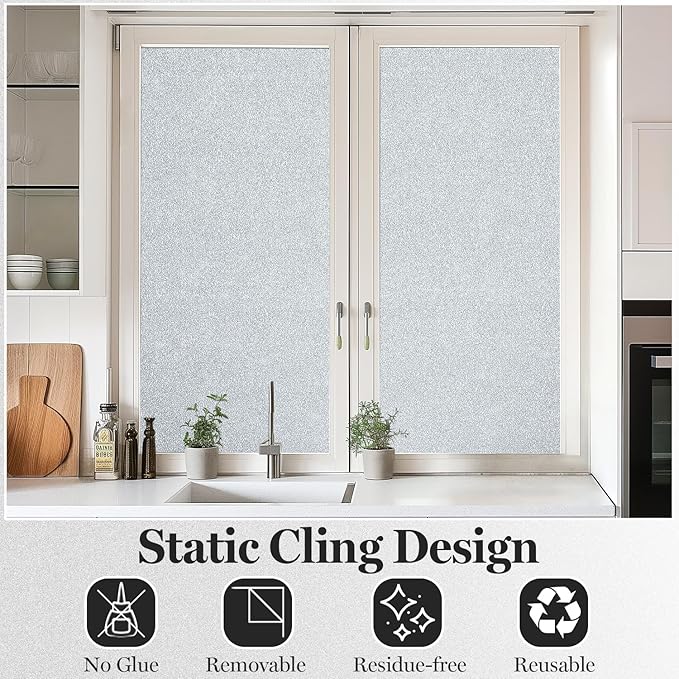 DUOFIRE Window Privacy Film, Sparkling Frosted Glass Window Film, UV Blocking Non-Adhesive Static Cling Windows Clings, No Glue Removable Windows Coverings for Home Office Bathroom, 11.8 X 78.7 inch